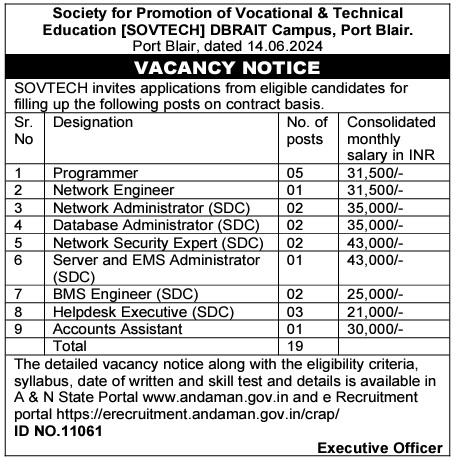 SOVTECH Vacancy Port Blair , Andaman