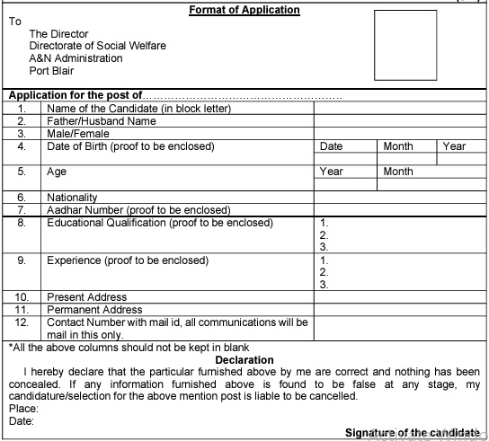 Format for Application 