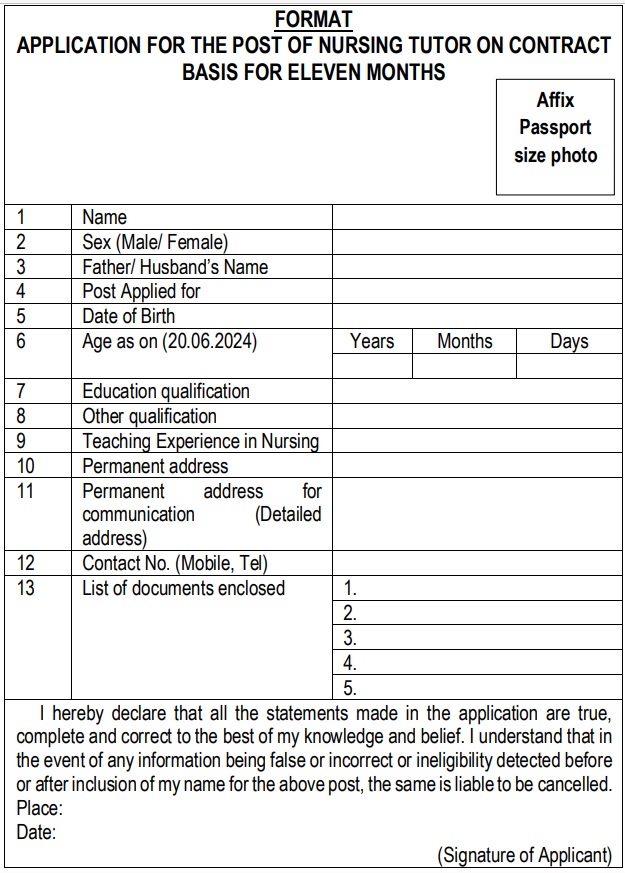 Nursing Tutor JOB Application Format 